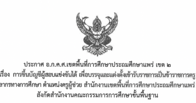 ประกาศ อ.ก.ค.ศ.เขตพื้นที่การศึกษาประถมศึกษาแพร่ เขต 2 เรื่อง การขึ้นบัญชีผู้สอบแข่งขันได้ เพื่อบรรจุและแต่งตั้งเข้ารับราชการเป็นข้าราชการครูและบุคลากรทางการศึกษา ตำแหน่งครูผู้ช่วย สำนักงานเขตพื้นที่การศึกษาประถมศึกษาแพร่ เขต 2 สังกัดสำนักงานคณะกรรมการการศึกษาขั้นพื้นฐาน